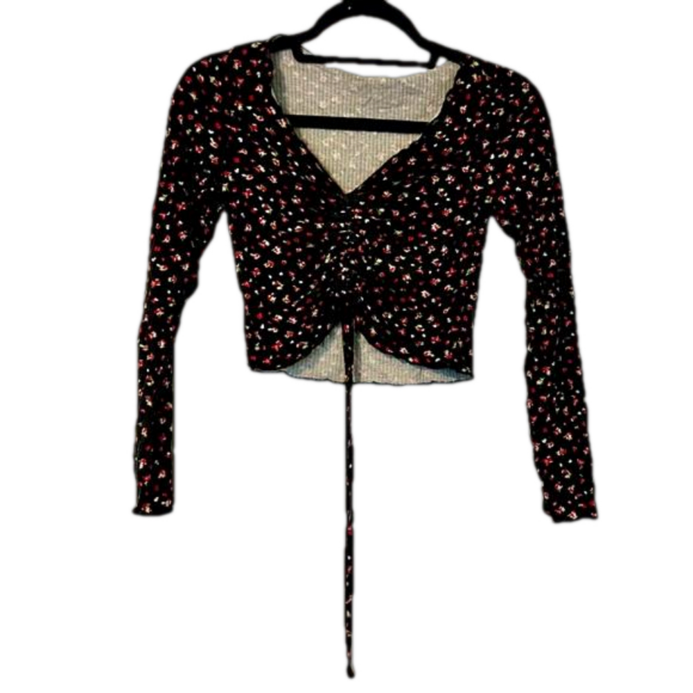 Don’t Call Me Jennyfer Womens Ribbed Floral Cropped Top Size Small